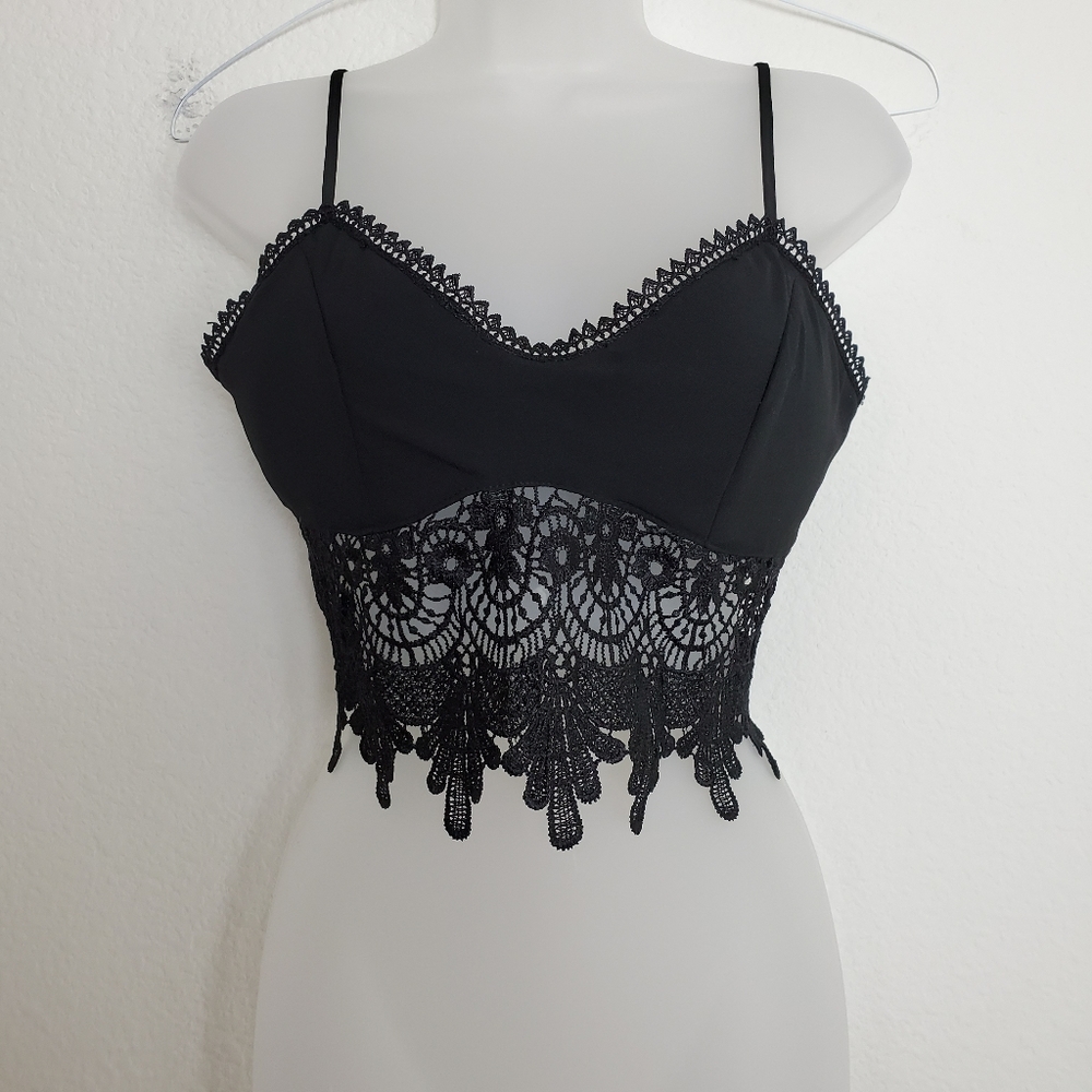 Tobi Black Lace Trim Bralette
